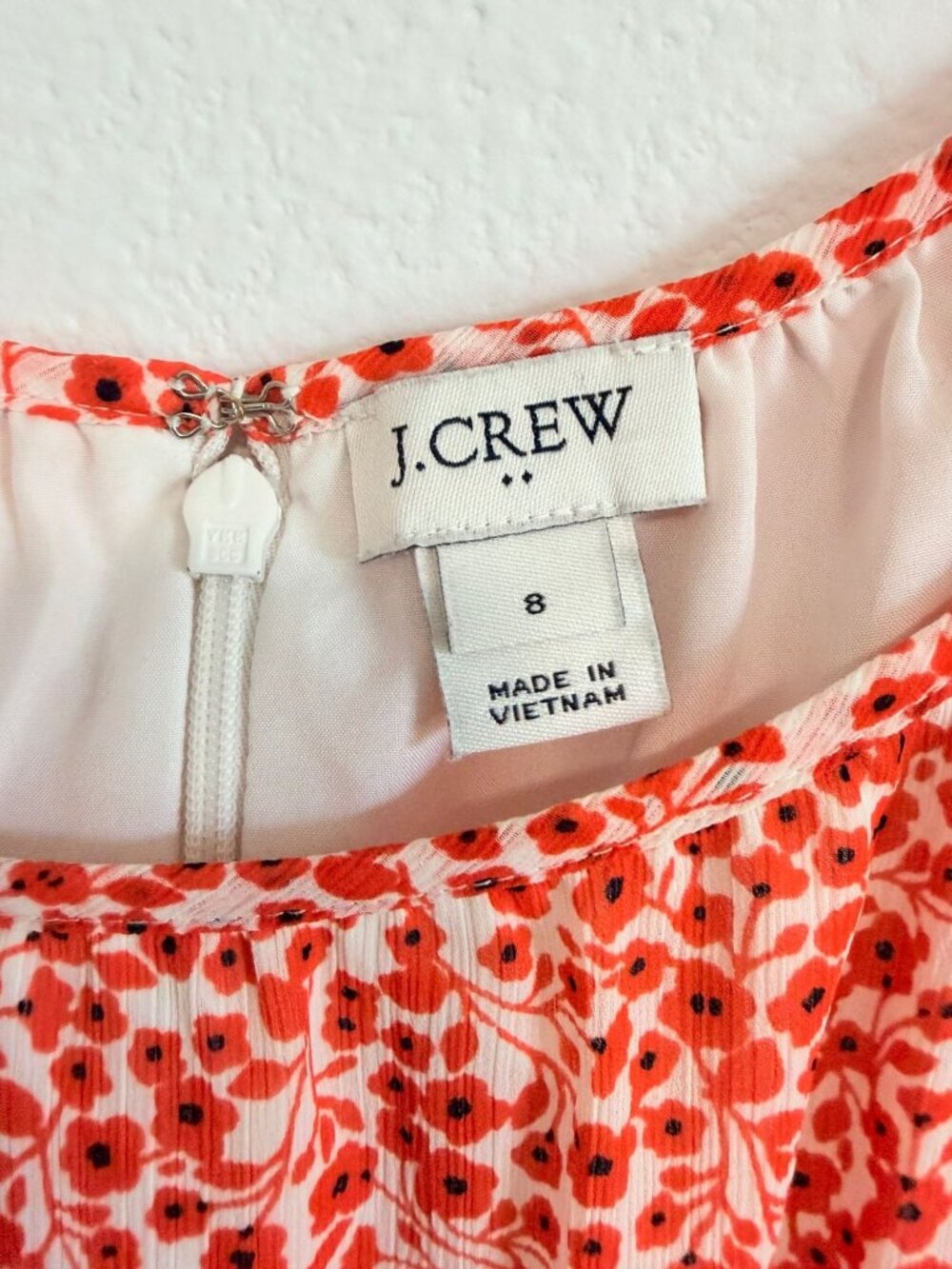 J. Crew Short Sleeve Round Neck Ruffled White/Orange Floral Dress Size 8 - Picture 3 of 8